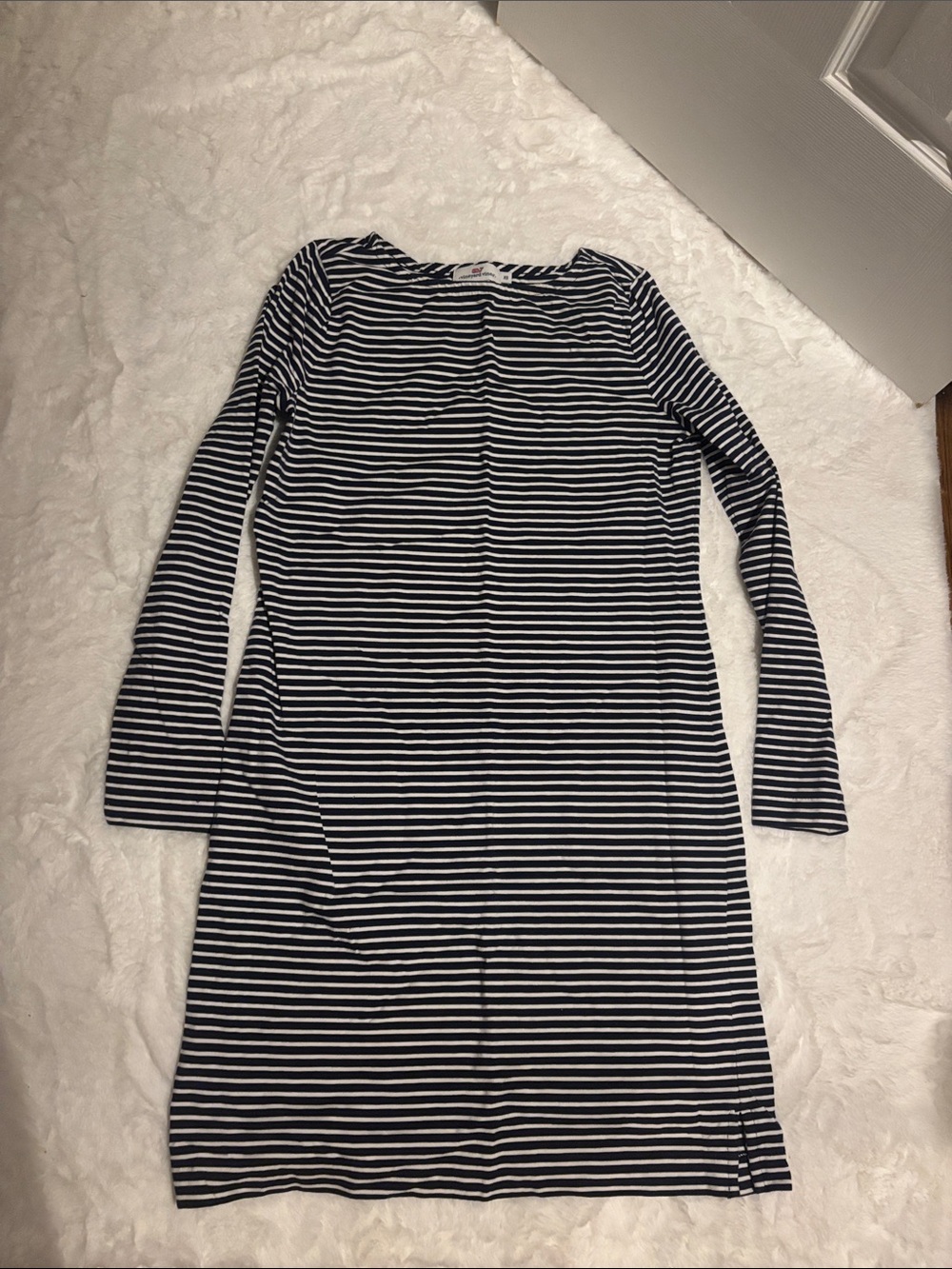 Vineyard Vines Navy and White Striped Long-Sleeve Shift Dress